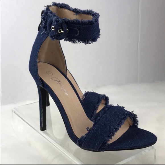 Dark Blue Distressed Denim Stiletto Heels - Picture 2 of 4